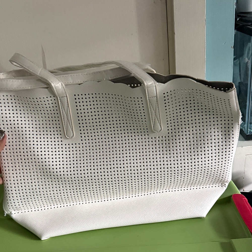 Neiman Marcus White Perforated Tote Bag